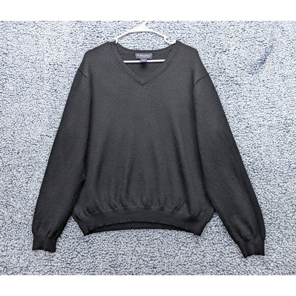 VTG Brooks Brothers Merino Wool Sweater Mens LG  V Neck Pullover Knit Golf Black - Picture 1 of 9